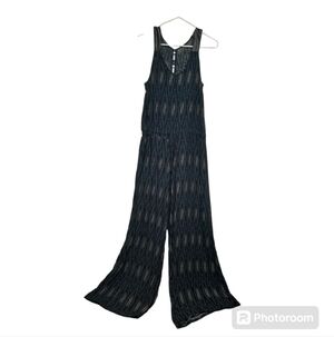 NWT Zinzane Striped Geometric Wide Leg Jumpsuit Black Green - Size Small